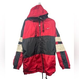Y2k vintage Nike Windbreaker Jacket Red Black White Color Block Hooded Mens L